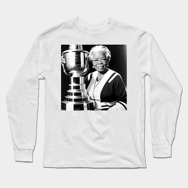 Maya Angelou Holding The Stanley Cup Long Sleeve T-Shirt by Uncle Jennifer’s Clothes Fridge